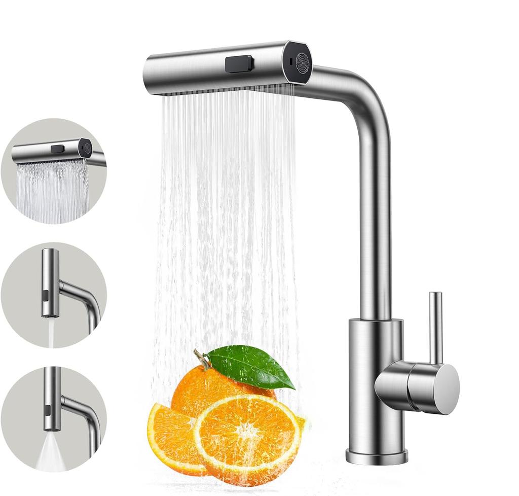 4 режима водопад кухонный кран струя распылитель из нержавеющей стали горячая холодная вода одно отверстие крепление на бортик смеситель для мойки кран 3668