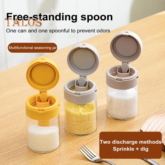 Glass Spice Jar with Spoon Locking Design Airtight Lid Multifunctional Seasoning Container for Spices Salt Sugar
