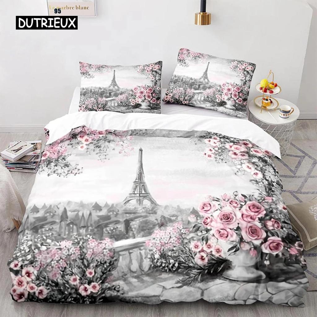 Eiffel Tower Bedding Duvet Cover Set 3d Digital Printing Bed Linen Fashion Design Comforter Cover Bedding Sets Bed Set