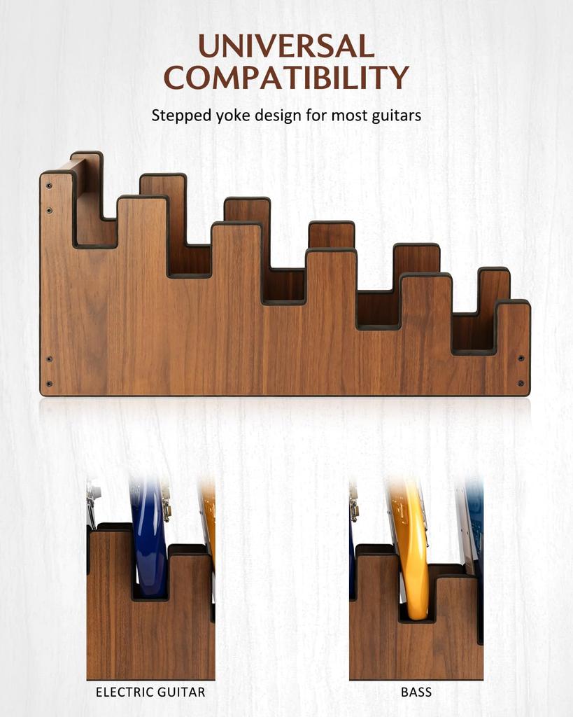 STRICH Wooden Guitar Front Stand for and Stage Walnut Color 5 L-5EW Floor-Mounted Stand, 5-Guitar Capacity, Display, Space-Saving, Multi-Guitar Home,
