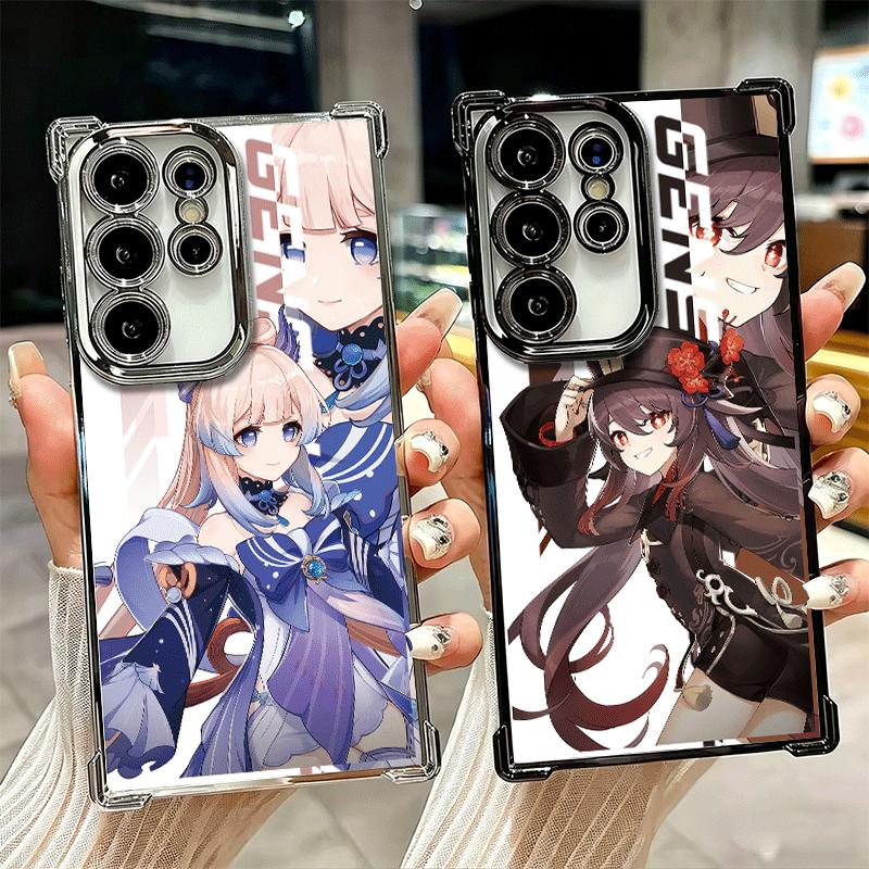 Genshin Impact Desgin Plating Phone Case For Samsung Galaxy S24 S25 FE S26 Edge S23 Ultra S22 S21 Plus S20 Anti-Fall Airabag Cov
