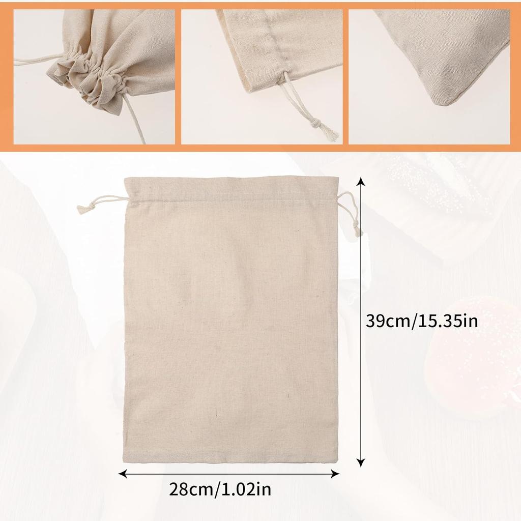 Linen Large Drawstring Storage Bags, 2Pcs Reble 12 x 16 in Cotton Bread Bags Keeps Bread Fresh for Dinner Party & Bakery