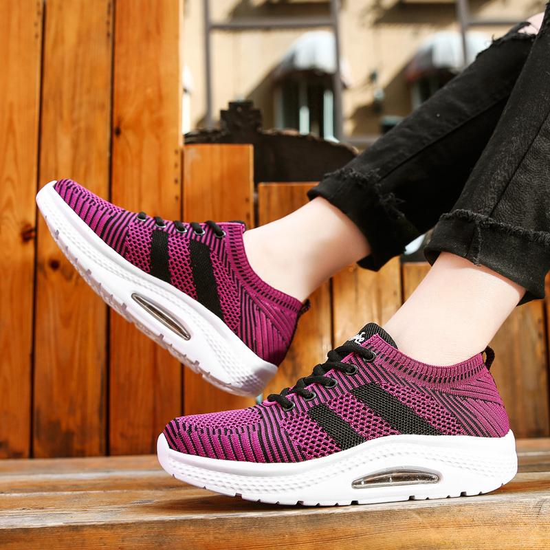 Women's Breathable Air Mesh Ankle Swing Shoes Lace Up Casual Sneakers Wedges Height Increase Platform Shoes for Female