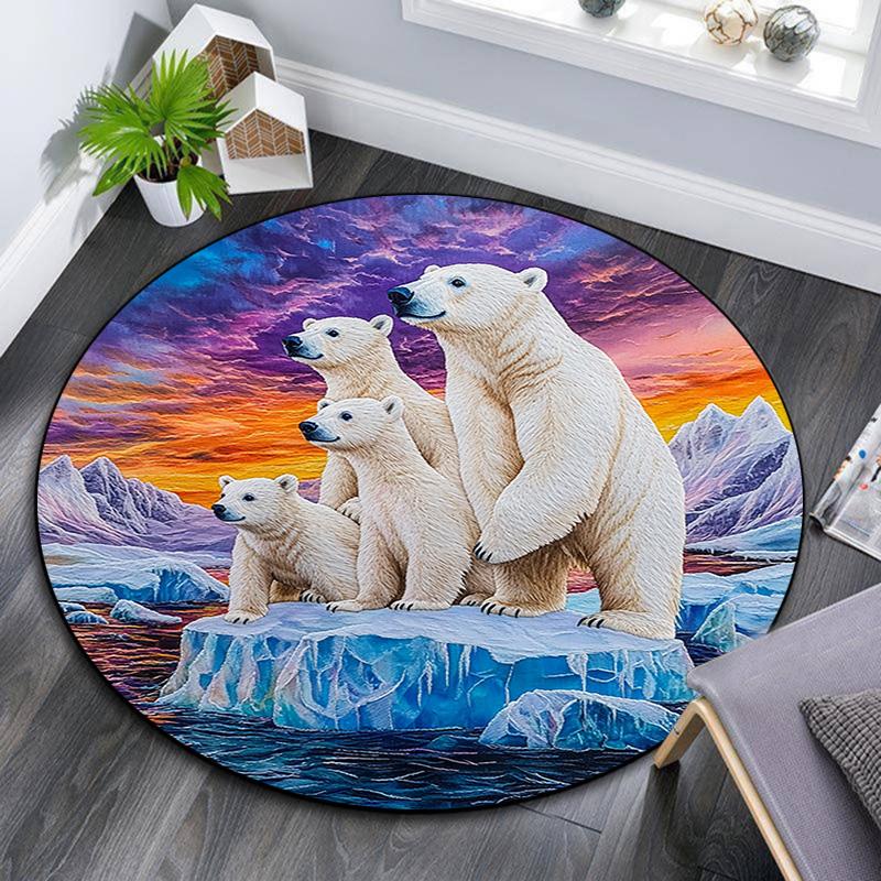 Polar Bears Round Area Rug,Carpet Rug for Living Room Bedroom Sofa Playroom Decor,Non-slip Floor Mat