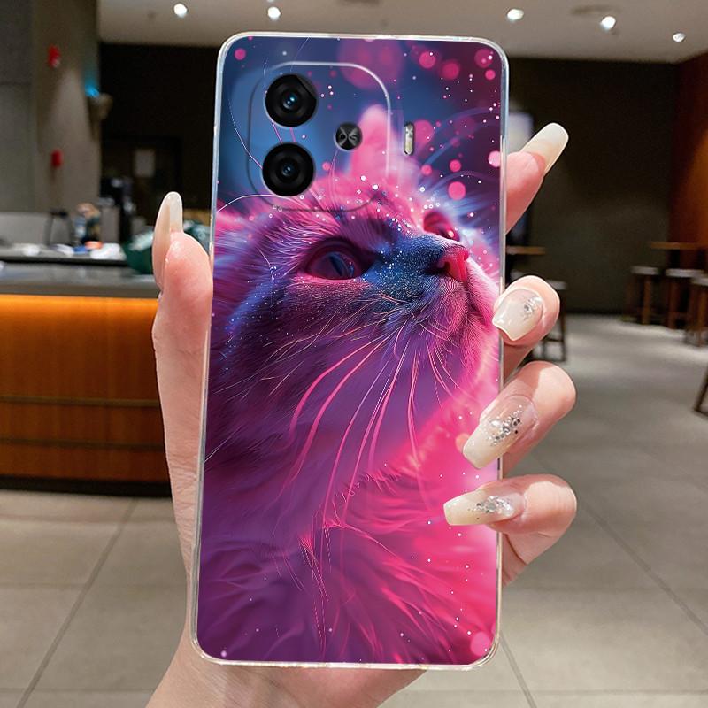Чехол для Vivo iQOO Z9 Turbo Plus + Чехол Эстетичный Модный Милый Мультяшный Кот Мягкий Силиконовый Задний Чехол Прозрачный ТПУ Чехол для Телефона