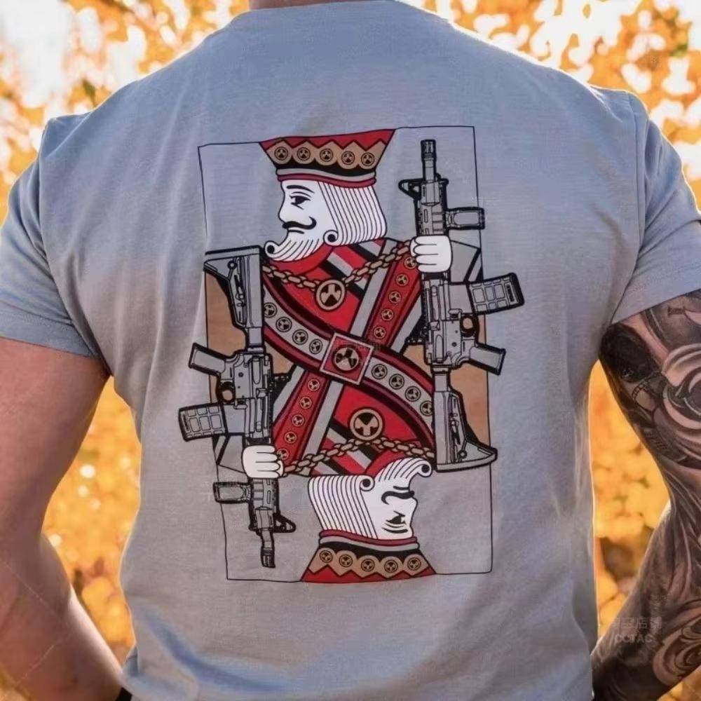 Fashion New Tactical King Tshirt Mens Combat Short Sleeves Moisture Wicking Military Training Top Print Cotton Tops Unisex