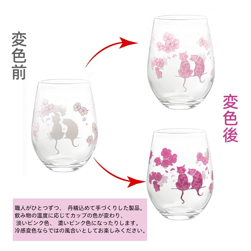 Меняющее цвет от температуры стекло Вместимость 325 мл Охлаждающее стекло Сакура Кот Набор из 2 штук