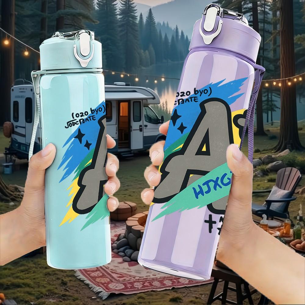 1PC Excellent Grade A School Art 750ml Color Plastic Sports Water Bottle Leakproof Flip Straw Lid Suitable for Sports Office Home Use