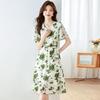 2024 Summer Women's High-End Chiffon Floral V-Neck Long Dress - Elegant, Slimming & Full Coverage Design