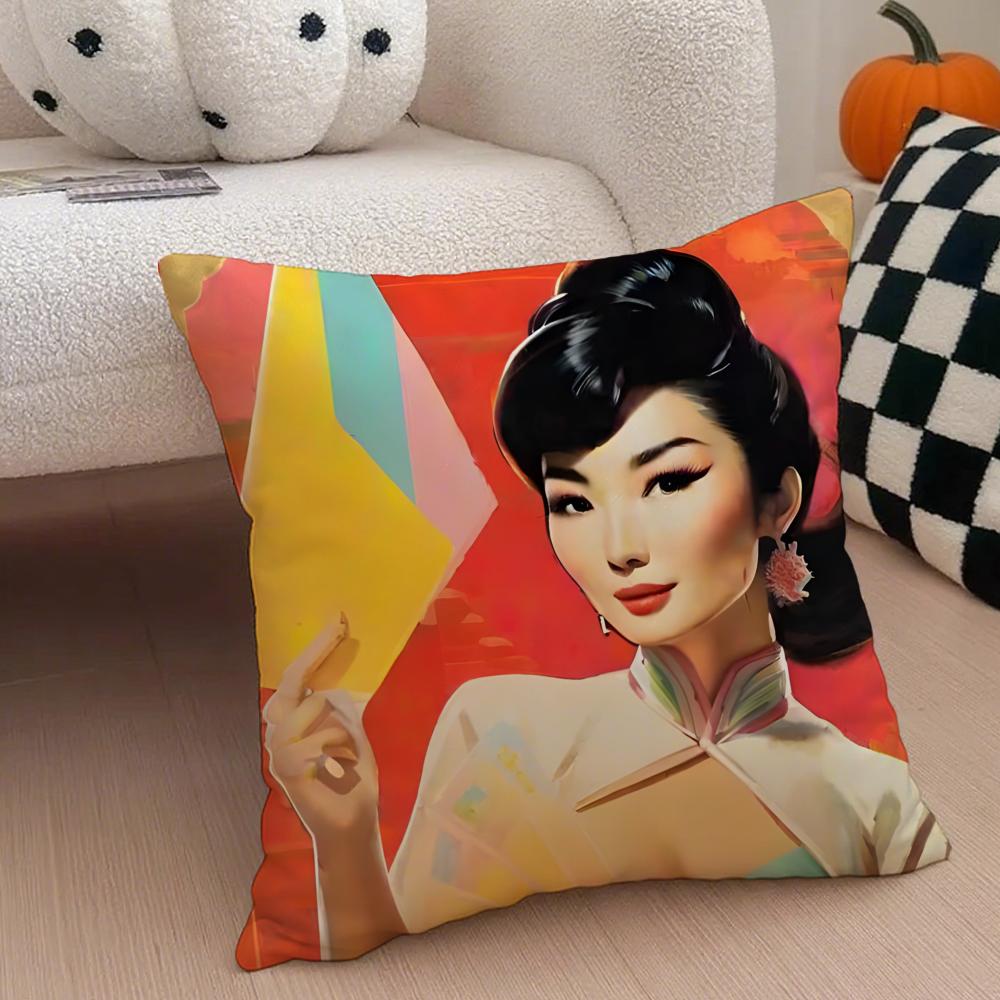 Chinese Nostalgic reminiscent MMaggie Cheung Cushion Cover Throw Pillow Cover Hidden Button Durable Polyester Chair Cushion