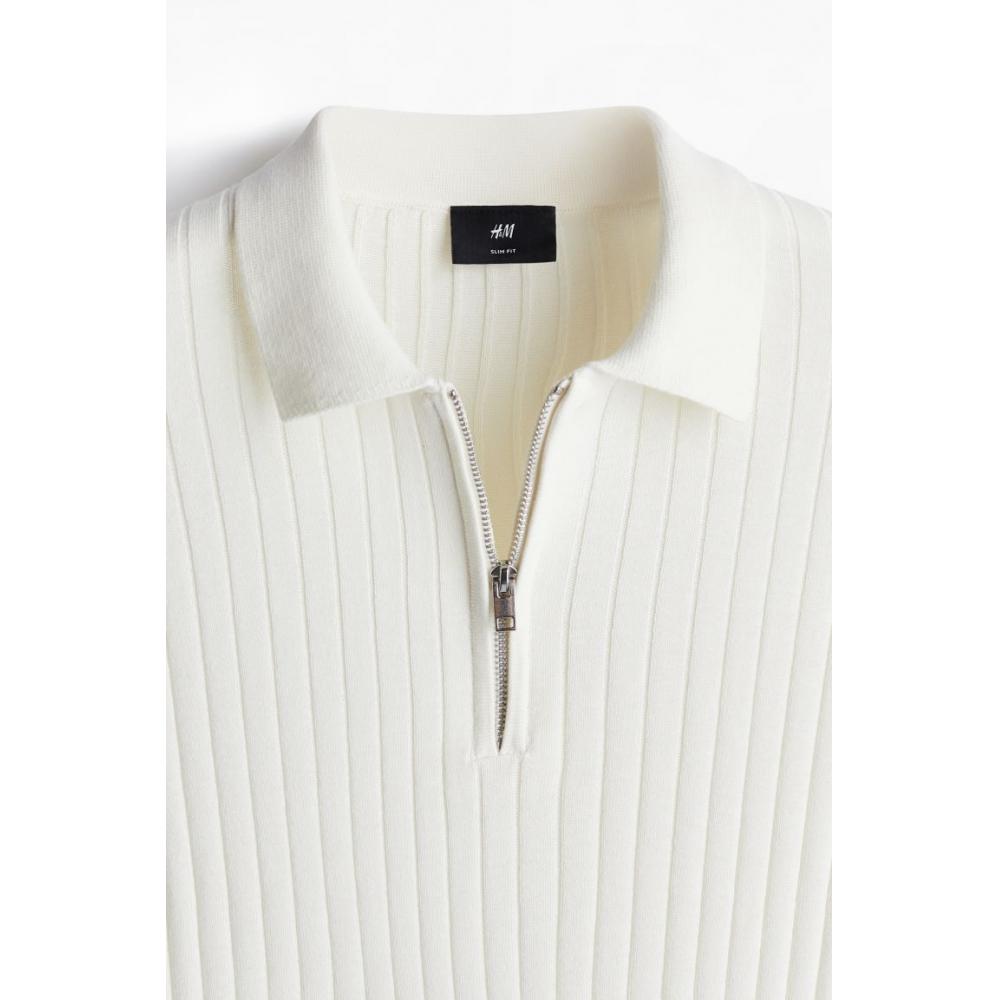 Рубашка поло HM Rib Knit Slim Fit Cream