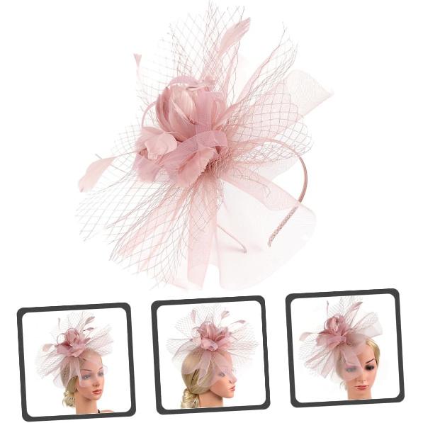 PATKAW Nude Pink Mesh Fascinator Hat Hair Clip and Headband, Women’s Cocktail and Wedding Dress Hat, Elegant Organza Hair Accessory for Tea Party