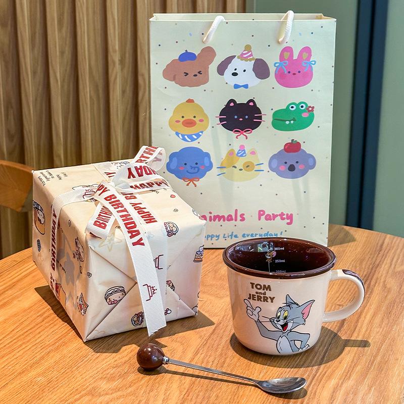Милая керамическая кружка с кошкой и мышкой для детей с мерной шкалой, бытовая чашка для питья, парная чашка для молока и кофе
