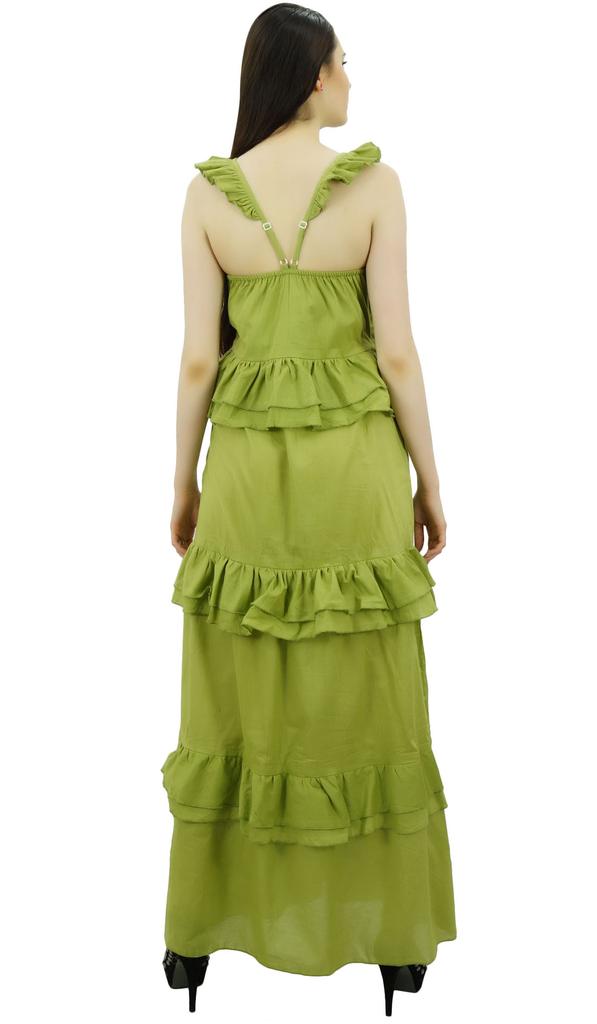 Bimba Sexy Summer Spaghetti Strap Sundress V-Neck Casual Ruffle Long Maxi Beach