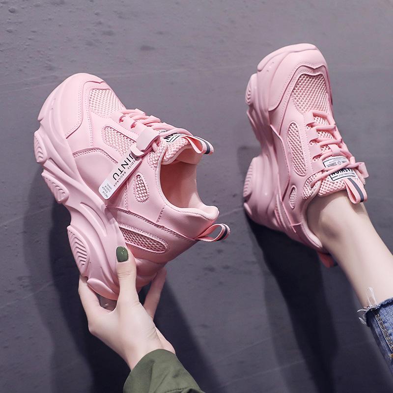 Женские модные кроссовки, увеличивающие рост, кроссовки с дышащей сеткой и толстой подошвой, дизайнерские теннисные туфли