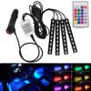 4 шт. Автомобильные светодиодные ленты RGB, светодиодные ленты, цвета, стайлинг автомобиля, декоративные атмосферные лампы, освещение салона автомобиля с пультом дистанционного управления 12 В