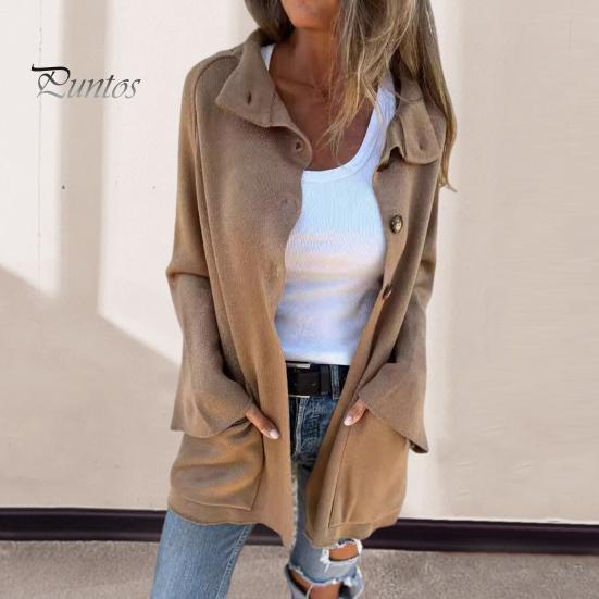 Зимняя женская трикотажная куртка с воротником-лацканом, однобортный кардиган с длинными рукавами, верхняя одежда с карманами, теплое, сохраняющее тепло пальто для поездок на работу