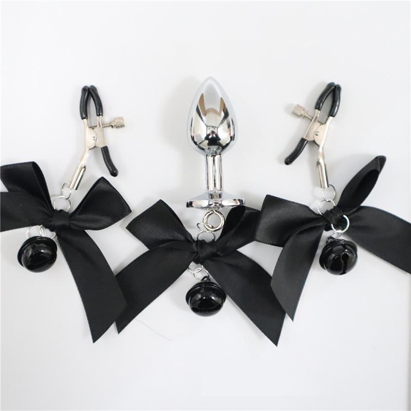 3 шт./компл. металлические колокольчики, анальная пробка, анальная пробка из нержавеющей стали, анальная пробка, галстук-бабочка, зажим для груди, пара секс-игрушек для женщин и мужчин