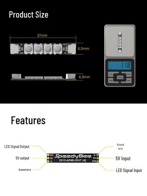 SpeedyBee 2812 RGB Programmable LED Arm Light Strips (4-Pack)
