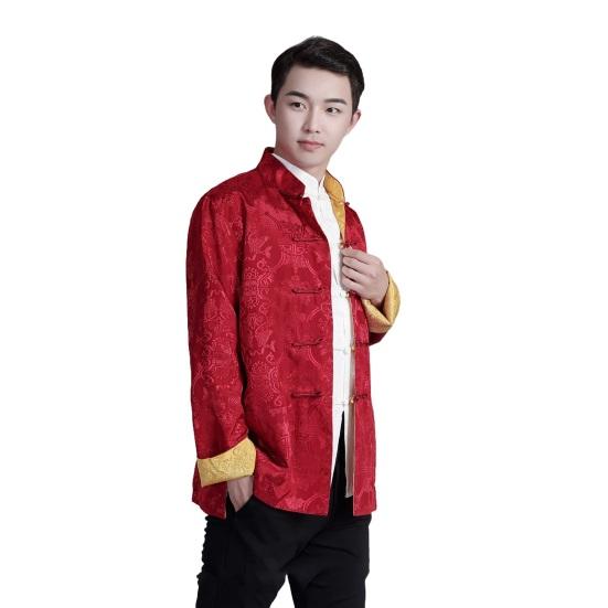 Мужская рубашка в китайском стиле, костюм Тан, рубашка с воротником-стойкой, имитация атласа, двусторонний принтованный топ, просторная цветная рубашка для повседневной носки на праздниках