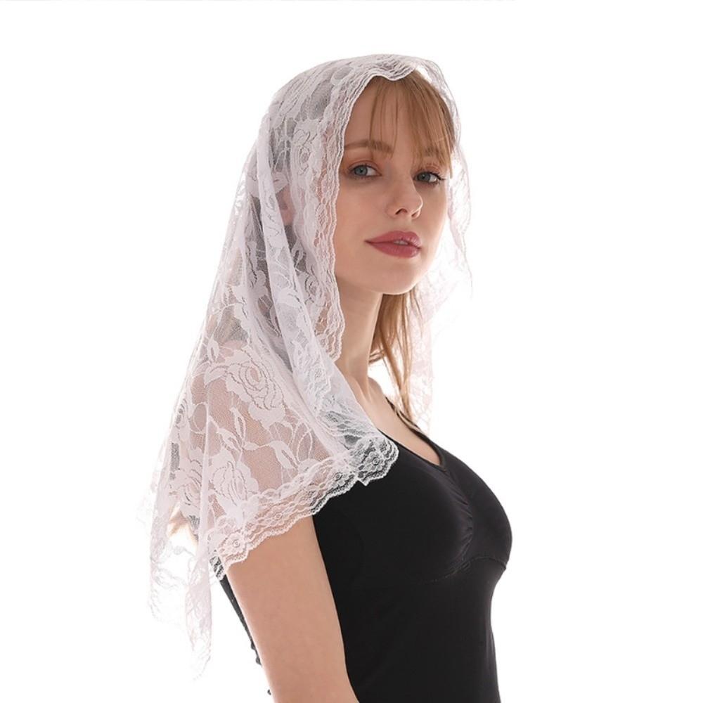 Lace Trim Wedding Lace Shawl Elegant Bride Head Gauze Fashion Mantilla Headwear Scarf  Church