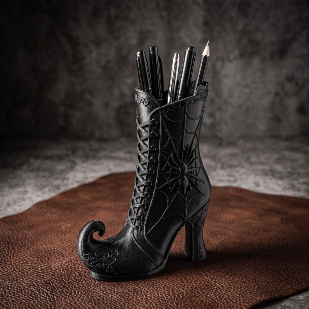 Vintage Halloween Witch Pen Holder 3D Printed Makeup Brush Storage Rack Home Decor