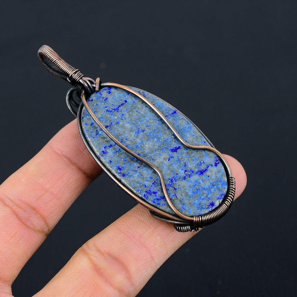 Лазурит Драгоценный камень Чистая медная проволока Обернутая ювелирная подвеска ручной работы