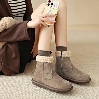 Женские зимние ботинки CRLAYDK, теплые флисовые короткие ботинки с меховой подкладкой, нескользящие замшевые туфли на плоской подошве с боковой молнией