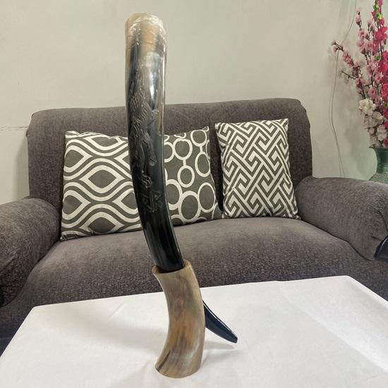Home Real Viking Drinking Horn with Stand Ale Medieval Inspired Natural Finish Rustic Mythical Drink Vessel
