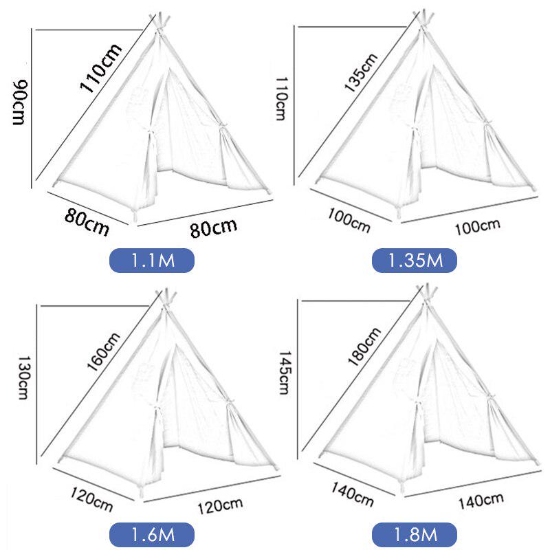 Portable Indian Children's Tent for Kids Cotton Carva Tipi Teepee Kids Tent Children's House Indoor Playhouse 1.1/1.35/1.6/1.8M