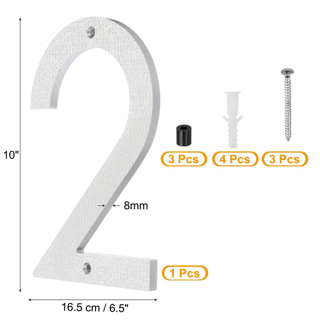 10 Inch House Number, House Address Numbers Sign Large Floating Modern with Screws for Outside Door Wall Street, Silver, 0-9