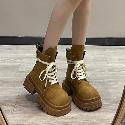 Модная женская обувь 2024 года, высококачественные женские ботинки со шнуровкой спереди, модные ботинки с круглым носком для офиса и карьеры, лидер продаж, ботинки до середины икры на молнии