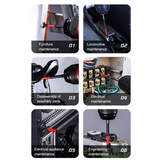 6 шт. высокомагнитных сверл для отверток, противоскользящие электрические сверла для отверток, набор из 6 штук, шестигранный хвостовик 1/4 дюйма, сталь, магнитная, 25, 50, 65, 70, 90, 150 мм