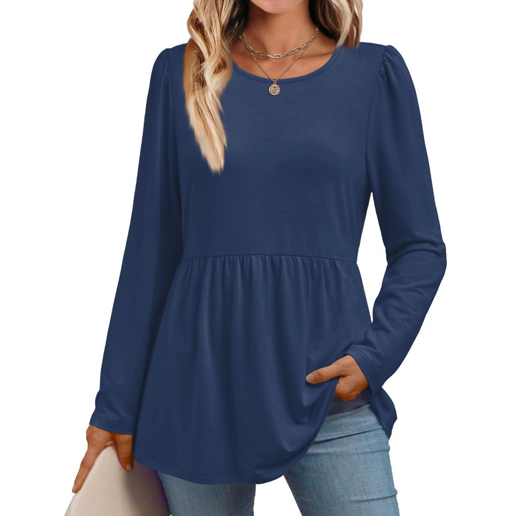 Women's Casual Fashion Long Sleeve Shirt Solid Color Tunic Top