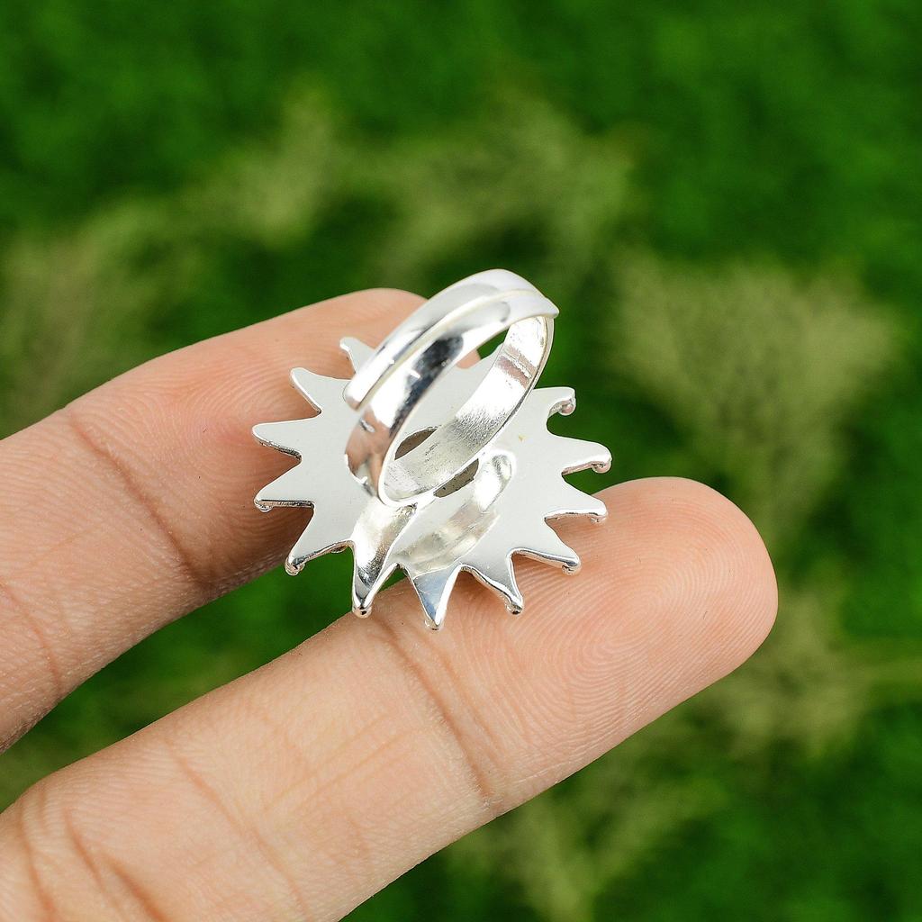 Rainbow Moonstone Gemstone Promise New Flower Stackable Ring Jewelry 925 Silver