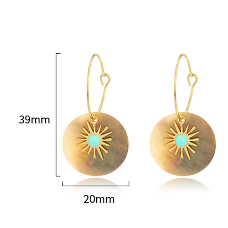 Женские серьги-капли из титановой стали в стиле ретро с бирюзовым солнцем