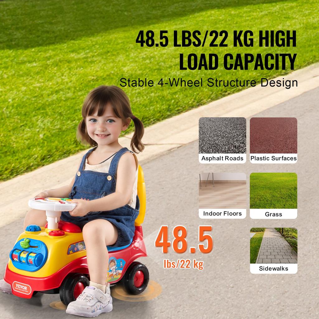VEVOR Ride On Push Car for Toddlers, Ages 1-3, Ride Racer, Sit to Stand Toddler Ride On Toy, Classic Kids Ride On Car with Music Steering Wheel
