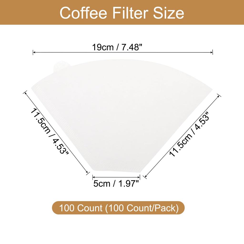 Uxcell 100-Pack 4-Cone Coffee Filters, Size 103, Disposable Paper Percolator Coffee Filters, Natural Unbleached Wood Fiber, Pour-Over Coffee Filters
