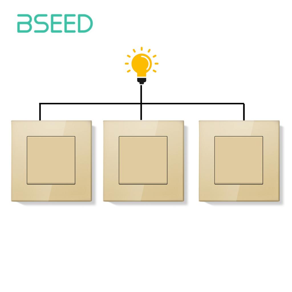 BSEED Механические выключатели света 1 клавиша, 3-позиционные, для лестницы, прихожей, коридора, 10А, стеклянная рамка, 1/3 шт., 86 мм*86 мм, серия E