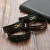 Винтажный черный многослойный мужской кожаный браслет из нержавеющей стали с символом бесконечности, браслеты с подвесками для мужчин, модные ювелирные изделия, подарок