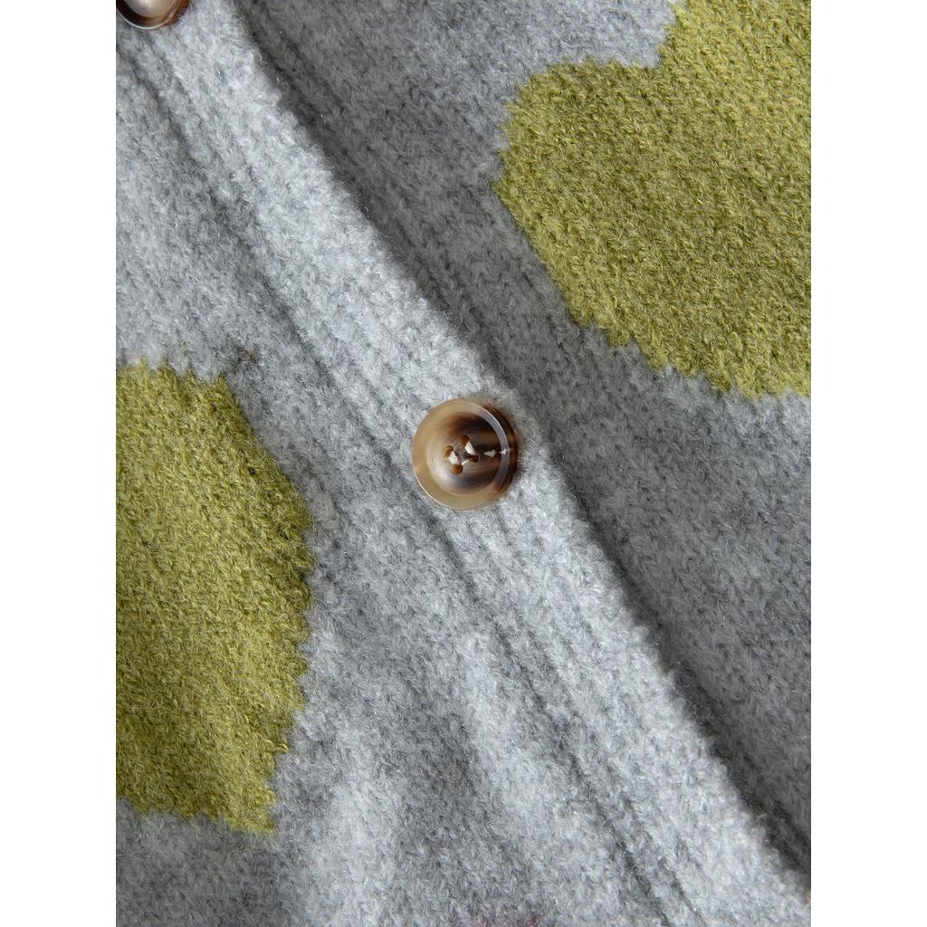 Autumn and Winter Women's Elegant V-neck Button Knit Sweater with Sweet Heart Pattern Contrasting Color Knit Cardigan Sweater for Women