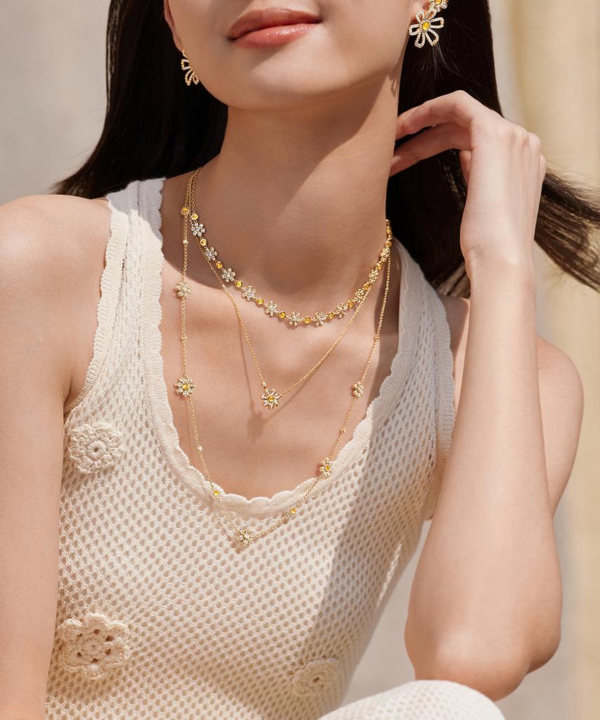Lola Rose Daisy Citrine Cubic Layered Chain Necklace