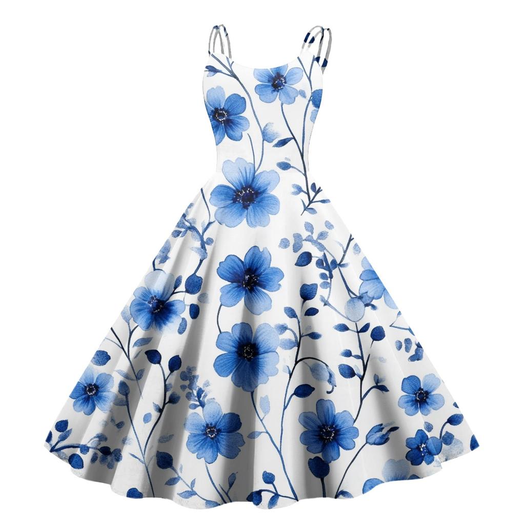 Women's Floral Print Sexy Off-the-shoulder Punk Vintage Dress