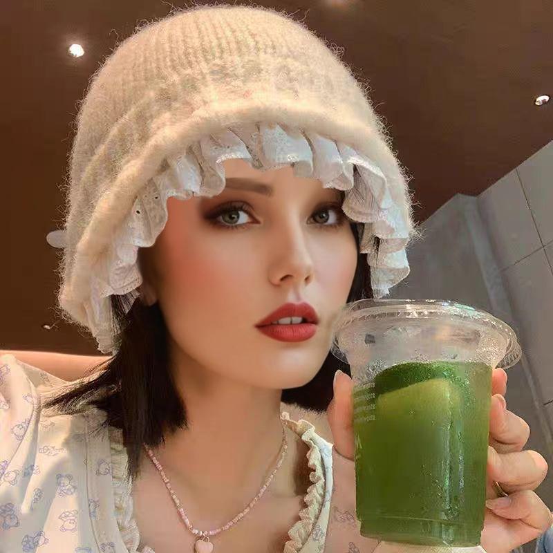 1 шт. Кружевная элегантная вязаная корейская шляпа-рыбак, теплая шляпа, модная шляпа-ведро, слим-отделка, оверсайз 53-60 см