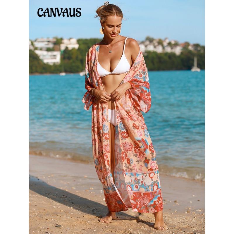 Plus Size Summer Women's Beach Cover Up Printed Holiday Beach Holiday Cardigan