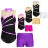 Girls 2PC Athletic Activewear Rhythmic Gymnastics Stage Wear Jazz Dance Performance Fancy Costume Kids Sports Set Leotard&Shorts