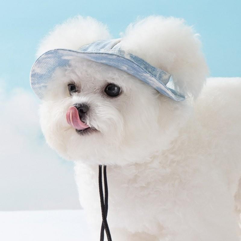 Adjustable Sun Protection Hat Small Dogs Cats Blue Gradient Dyed CottonHat S/M/L Sizes