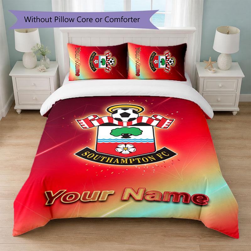 Постельное белье с индивидуальным текстом имени Southampton FC 1 пододеяльник + 2 наволочки Логотип футбольного клуба Персонализированный подарок для особого случая Декор спальни