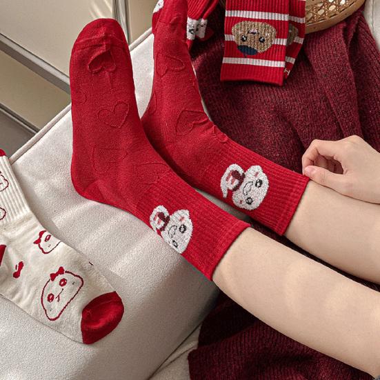 Красные носки с китайским новым годом, мультяшные носки с изображением знака зодиака «Змея», год удачи, теплые хлопковые носки для повседневной носки осень-зима