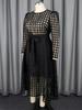 AOMEI Black Plaid Long Sleeve See Through High Waist A Line Evening Casual Daily Party Ball Gowns with Belt